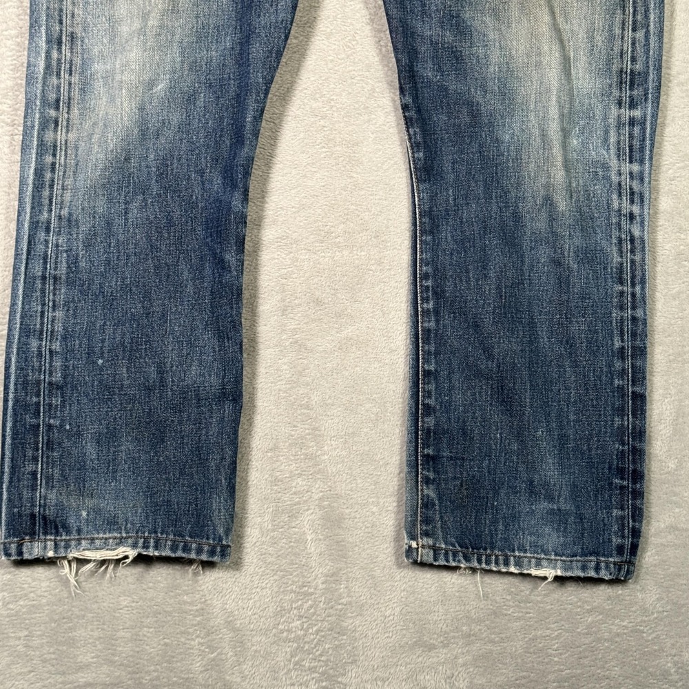 Ralph Lauren Jeans Mens 38x27 Blue Slim Straight Distressed Frayed *Hemmed Short - Picture 2 of 12